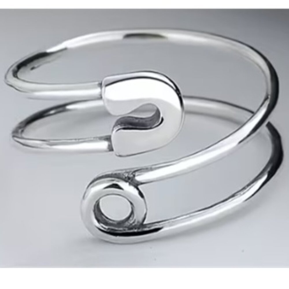 Boho Chic Sterling Silver Safety Pin Thumb Ring - Adjustable Safety Pin Design